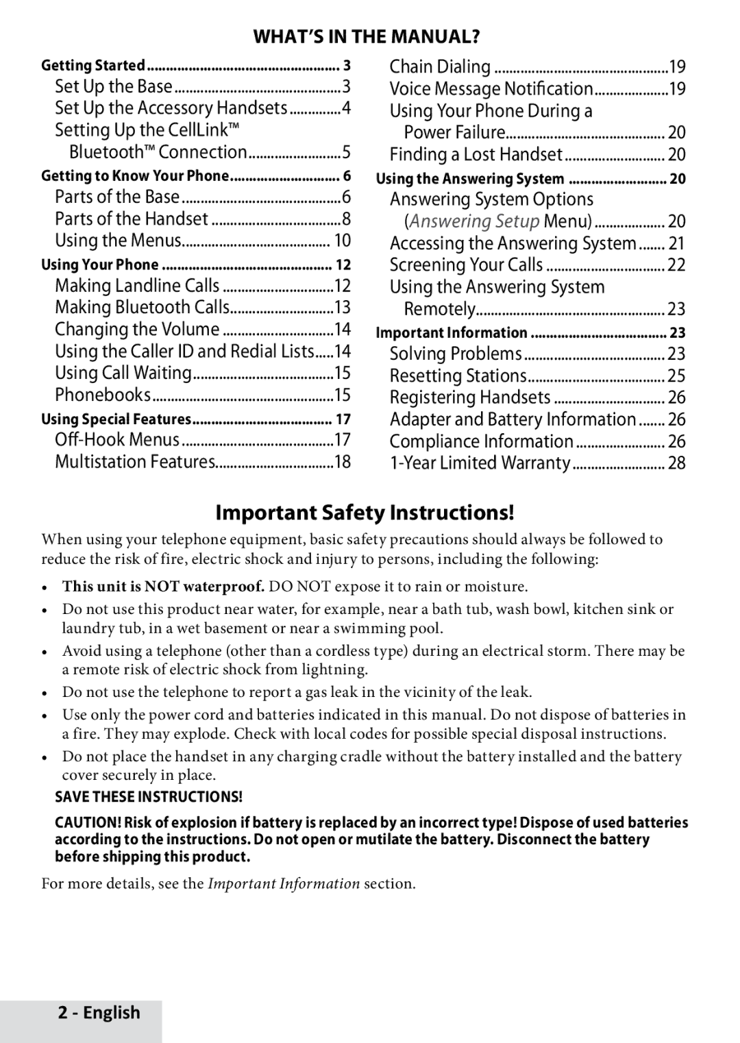 Uniden D1789-2, D1789-12, D1789-11 Important Safety Instructions, What’s in the manual? 