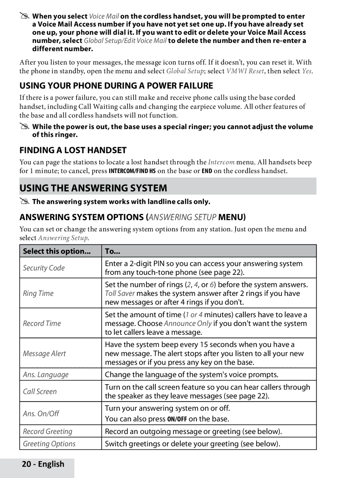 Uniden D1789-12, D1789-11 manual Using the Answering System, Using Your Phone During a Power Failure, Finding a Lost Handset 