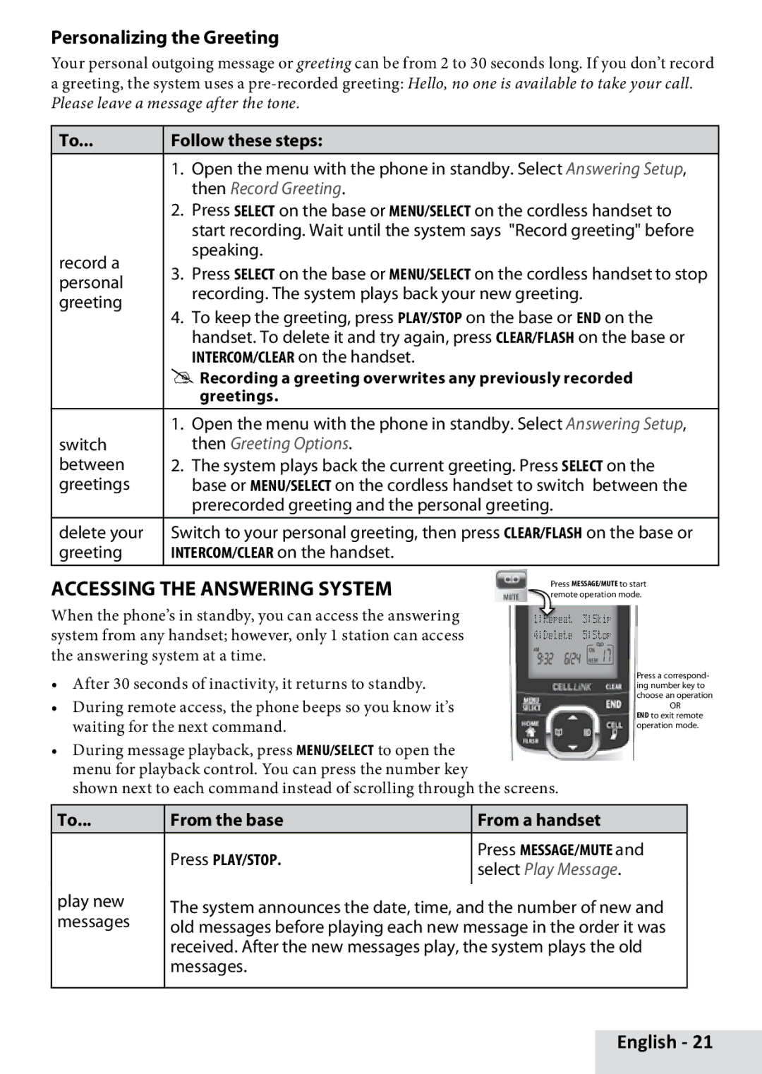 Uniden D1789-11, D1789-12 manual Accessing the Answering System, Personalizing the Greeting, Follow these steps, Greetings 