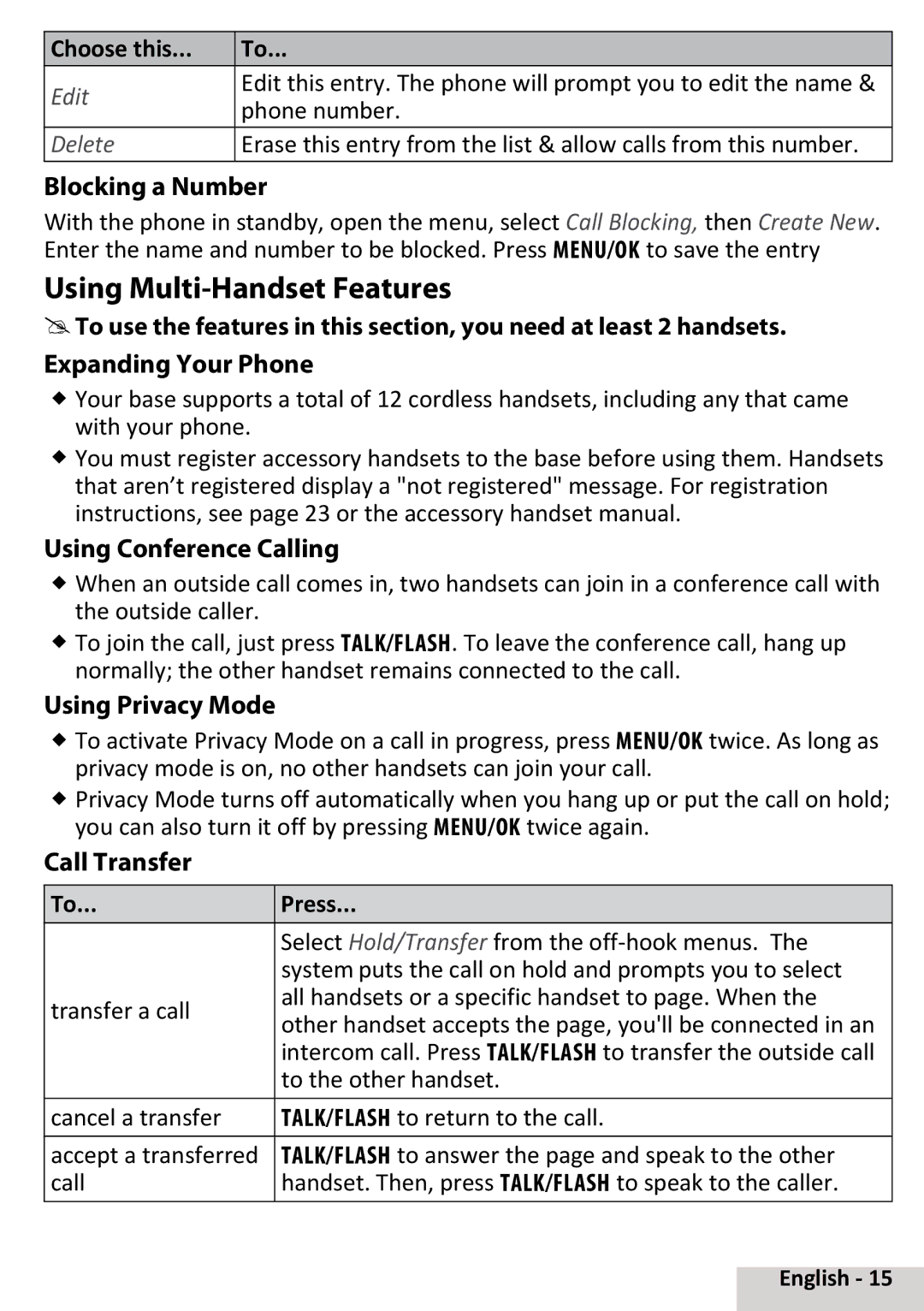 Uniden D3097 manual Using Multi-Handset Features 