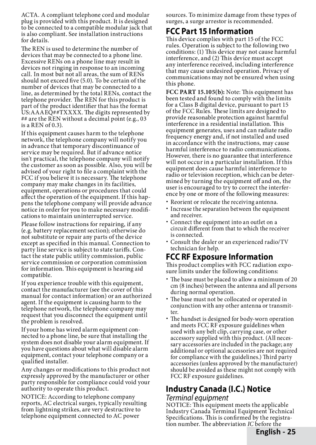 Uniden D3280 manual FCC Part 15 Information, FCC RF Exposure Information, Industry Canada I.C. Notice 