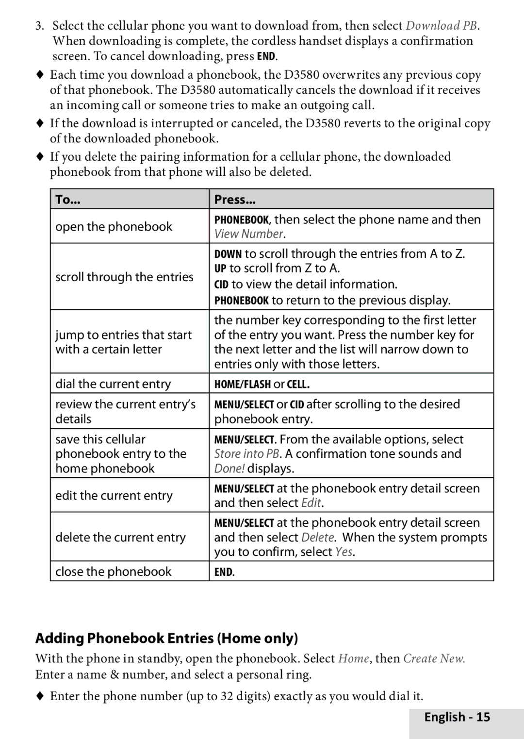 Uniden D3580 manual Adding Phonebook Entries Home only, View Number 