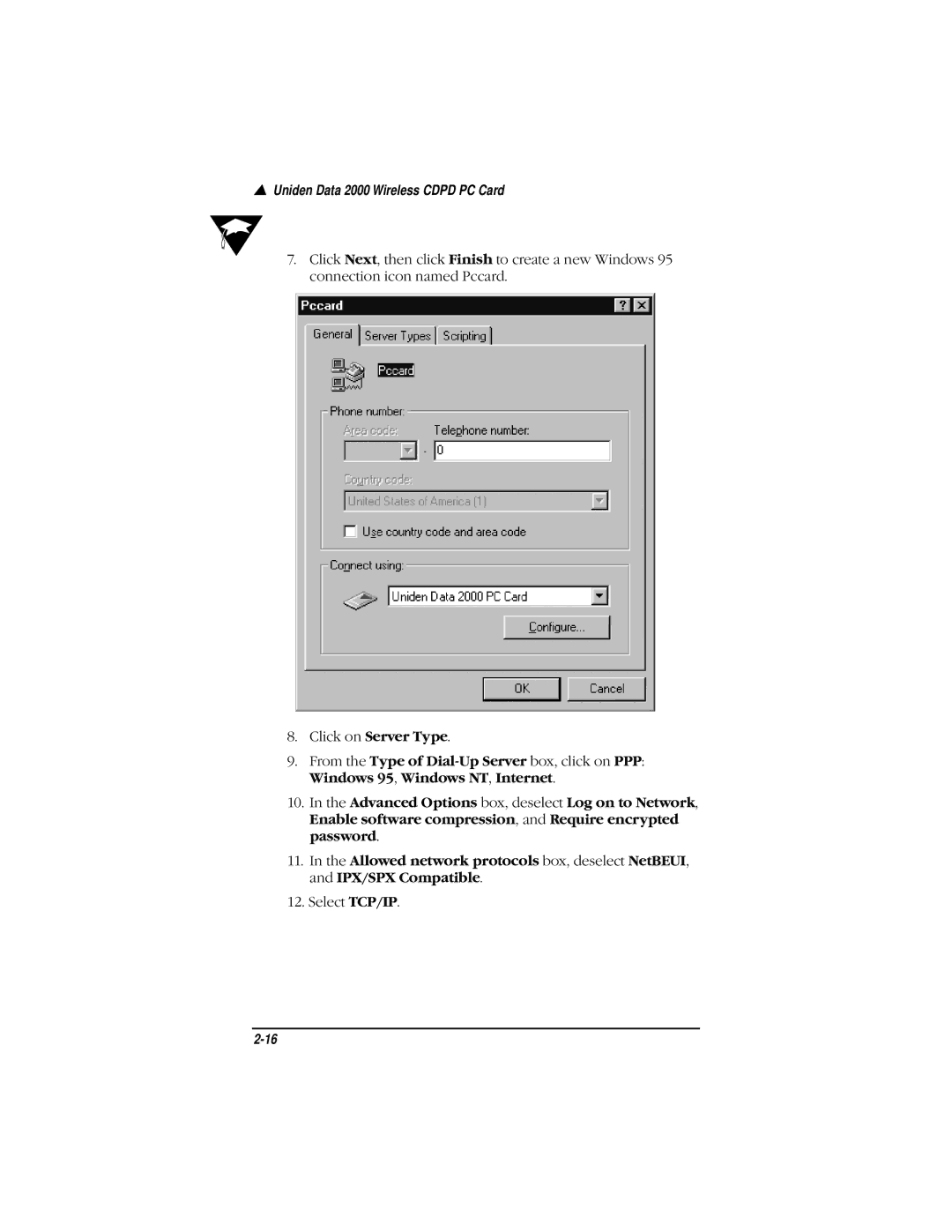 Uniden Data 2000 Wireless CDPD PC Card manual Select TCP/IP 