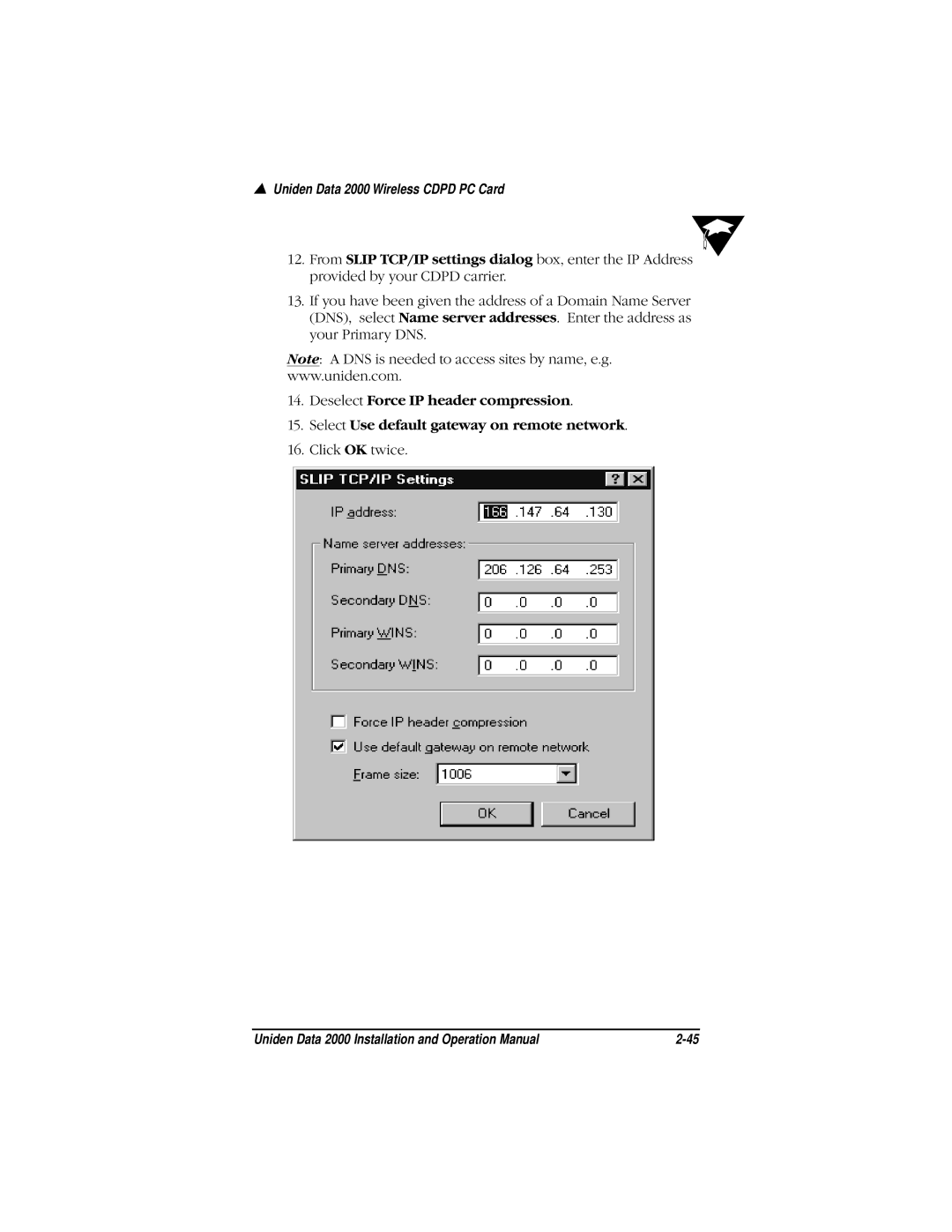 Uniden Data 2000 Wireless CDPD PC Card manual Click OK twice 