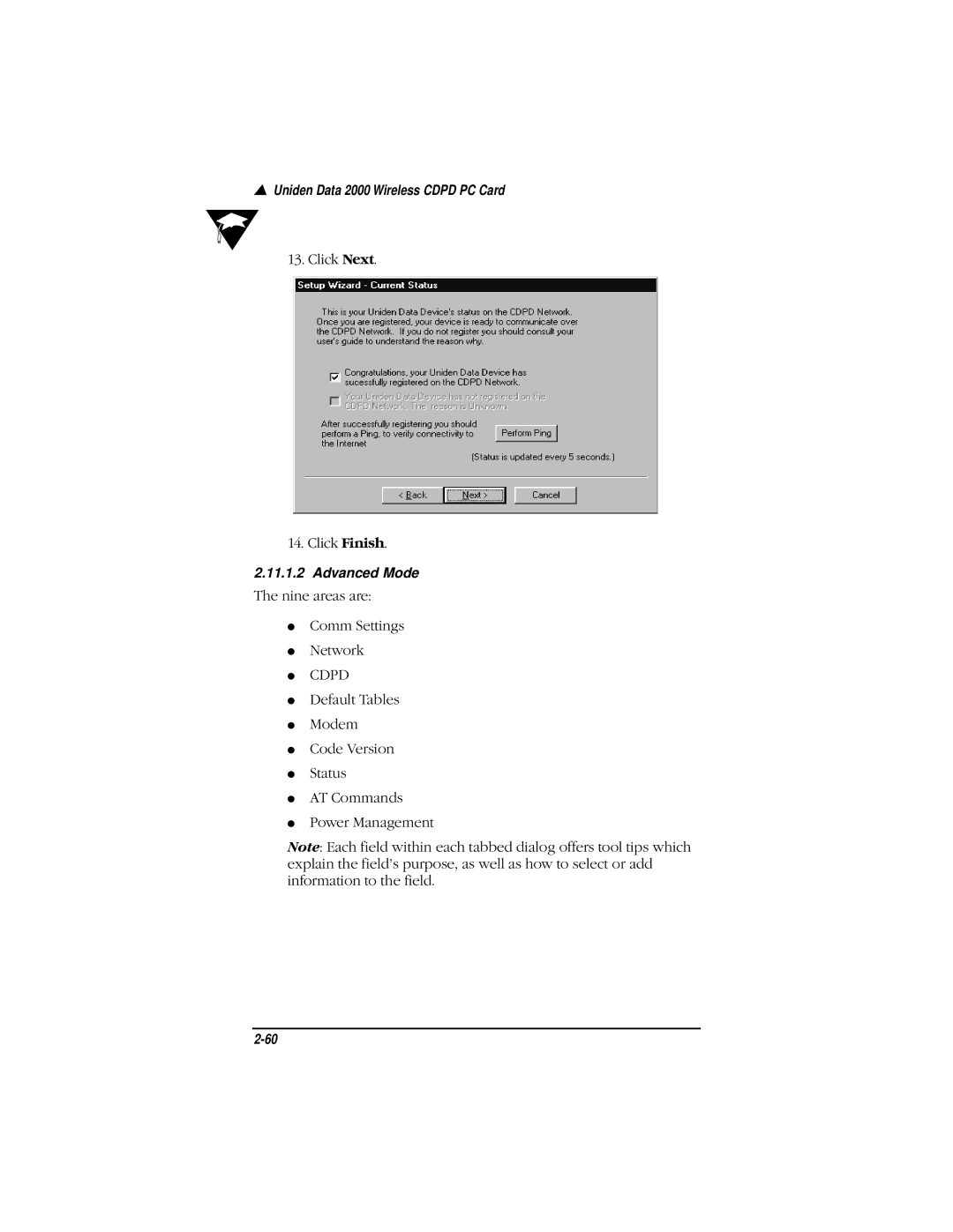 Uniden Data 2000 Wireless CDPD PC Card manual Advanced Mode 