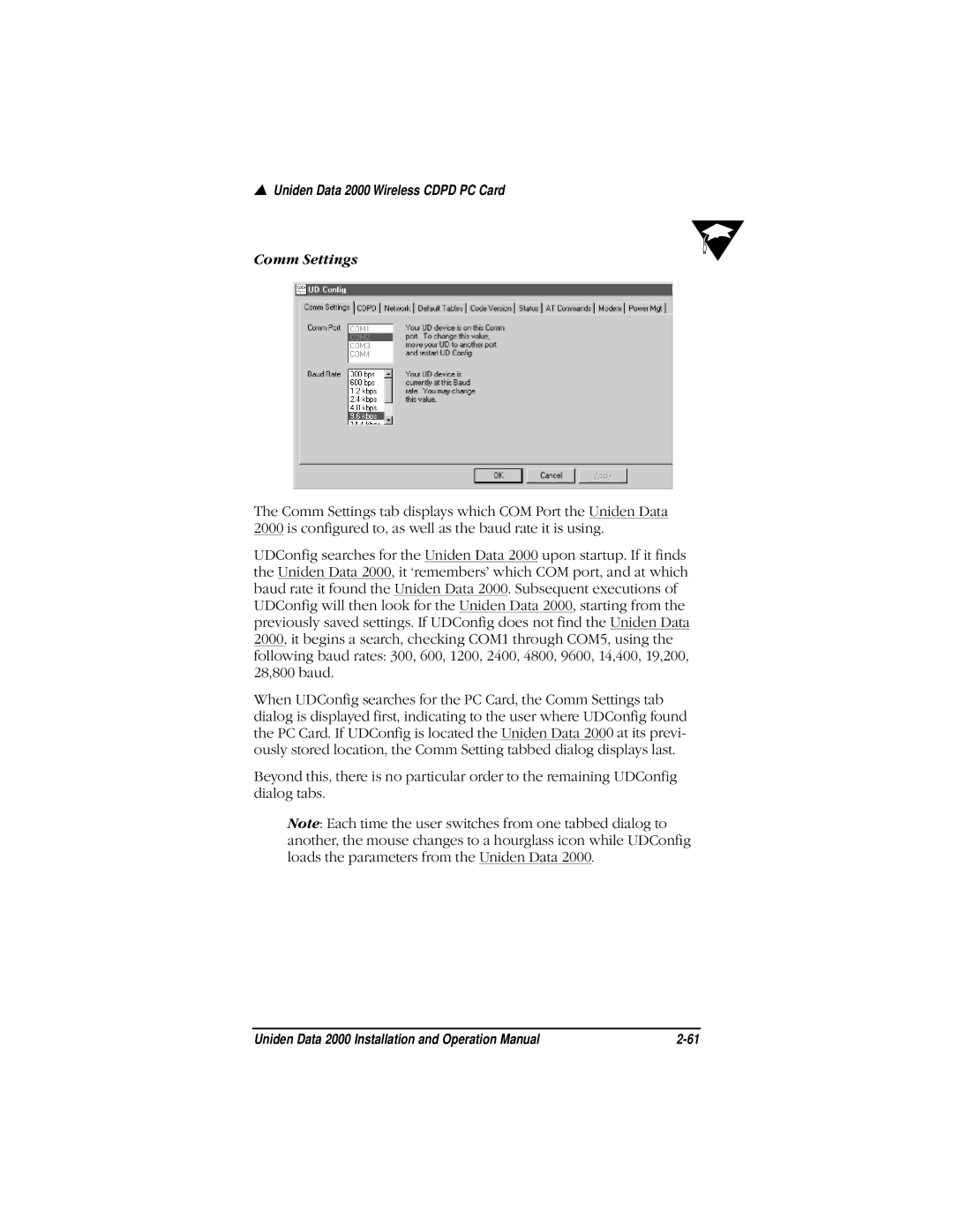 Uniden Data 2000 Wireless CDPD PC Card manual Uniden Data 2000 Wireless Cdpd PC Card Comm Settings 