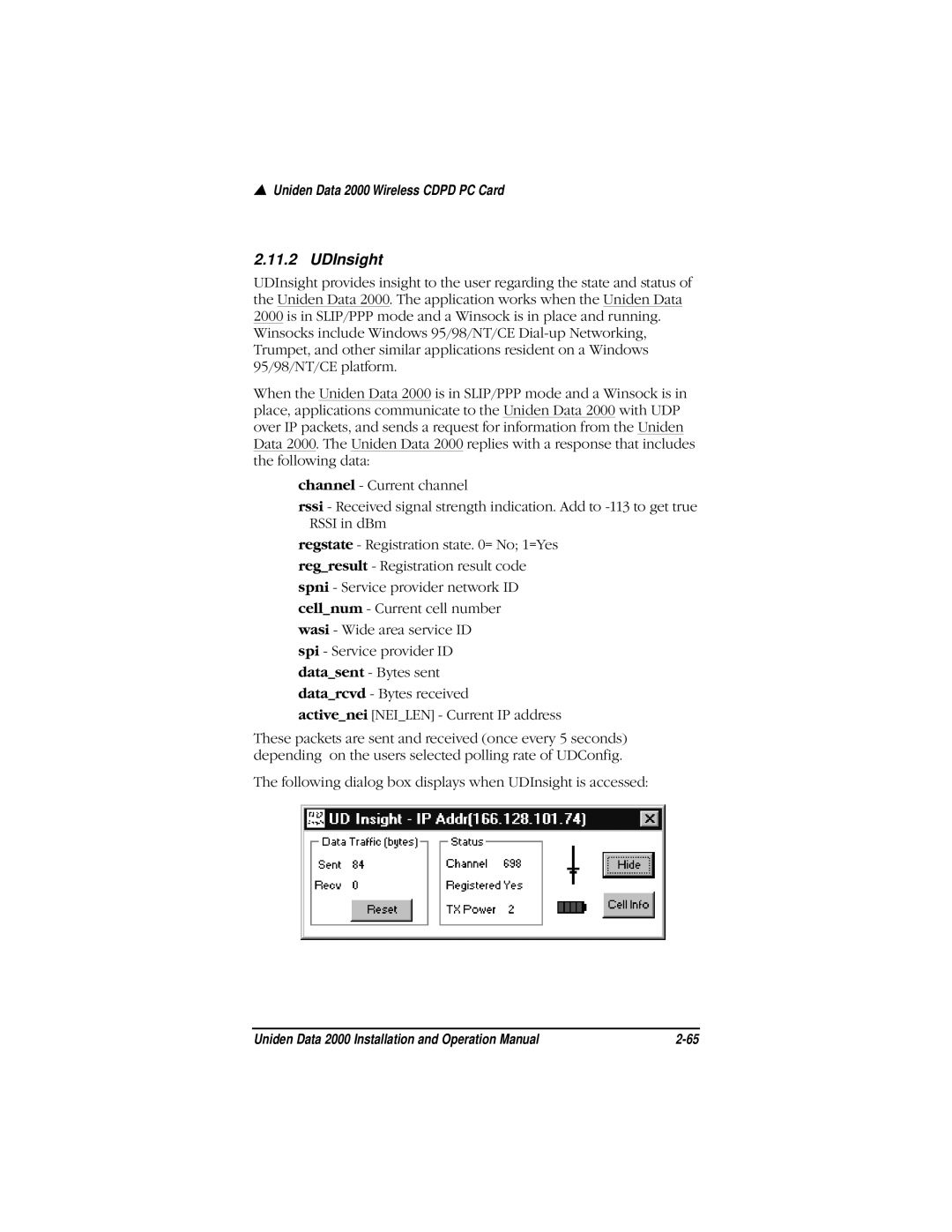 Uniden Data 2000 Wireless CDPD PC Card manual UDInsight 