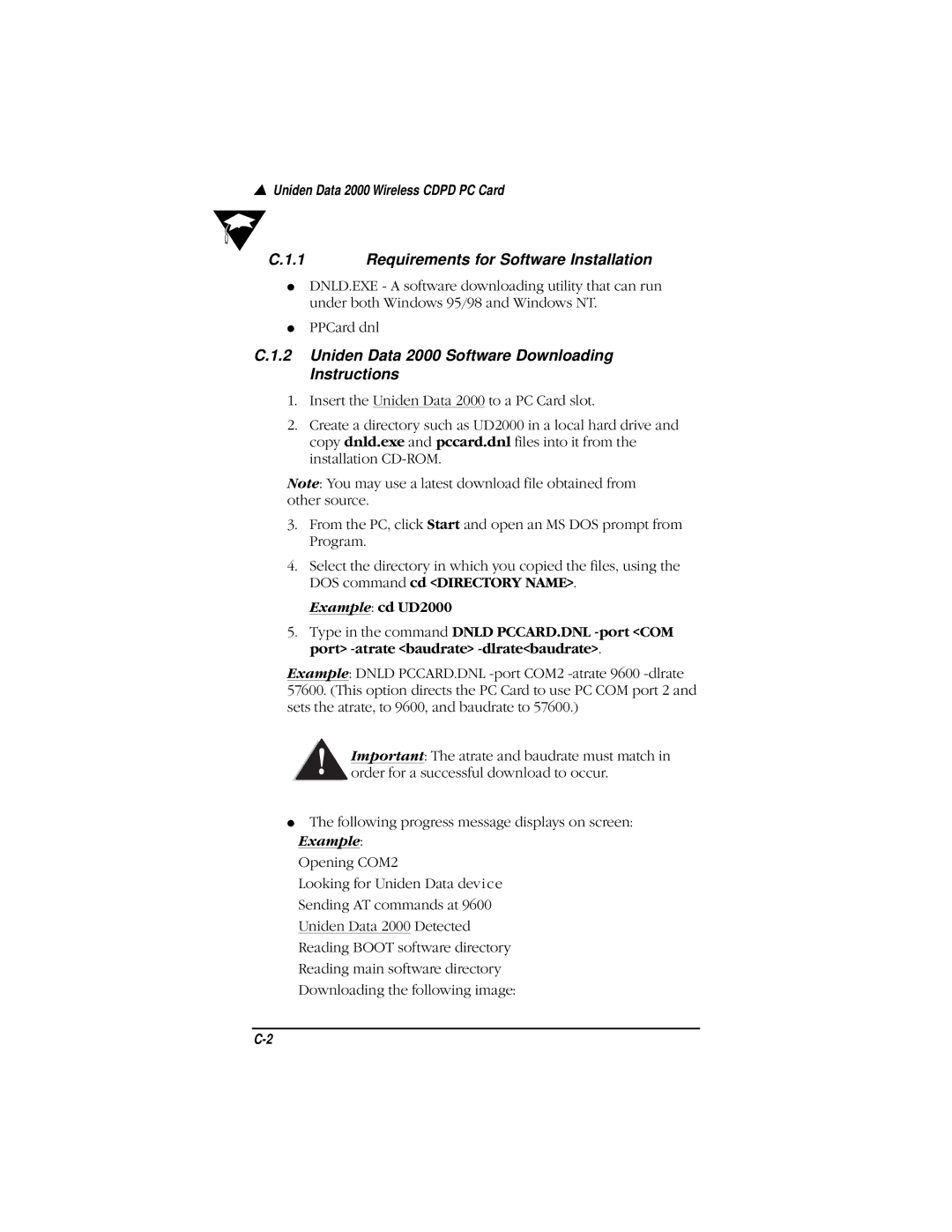 Uniden Data 2000 Wireless CDPD PC Card manual Requirements for Software Installation 