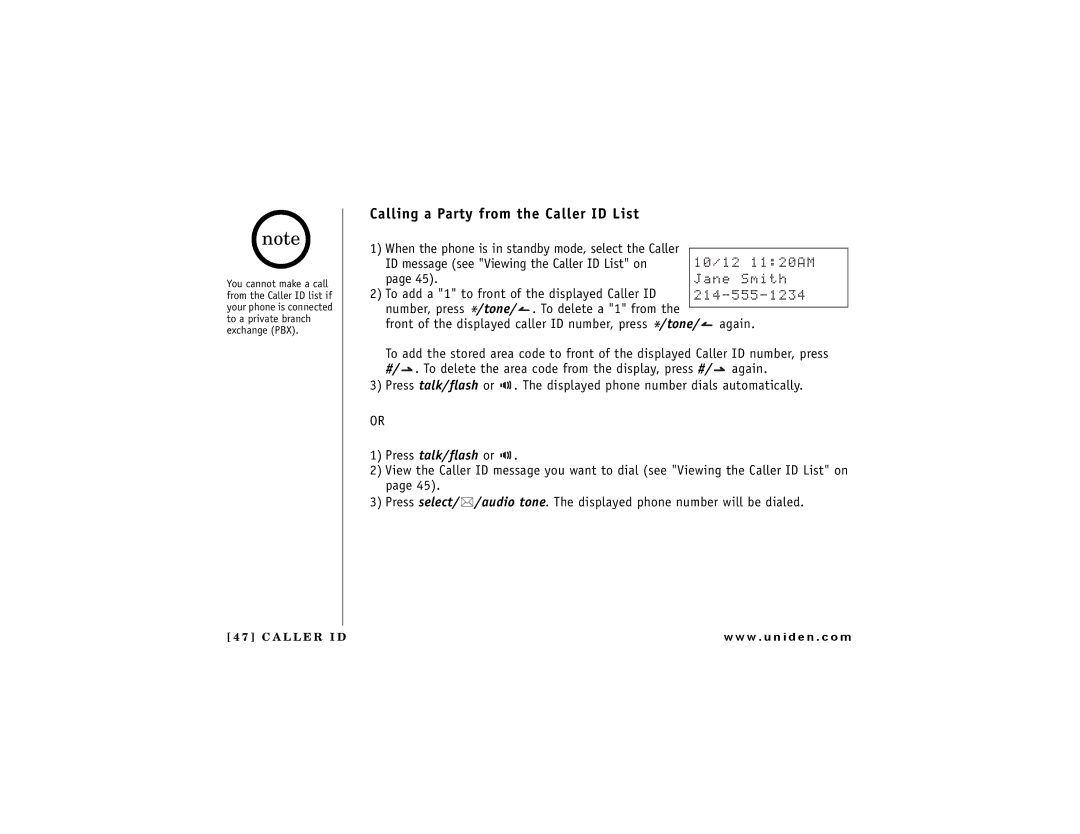 Uniden DCT 748 owner manual Calling a Party from the Caller ID List, # 