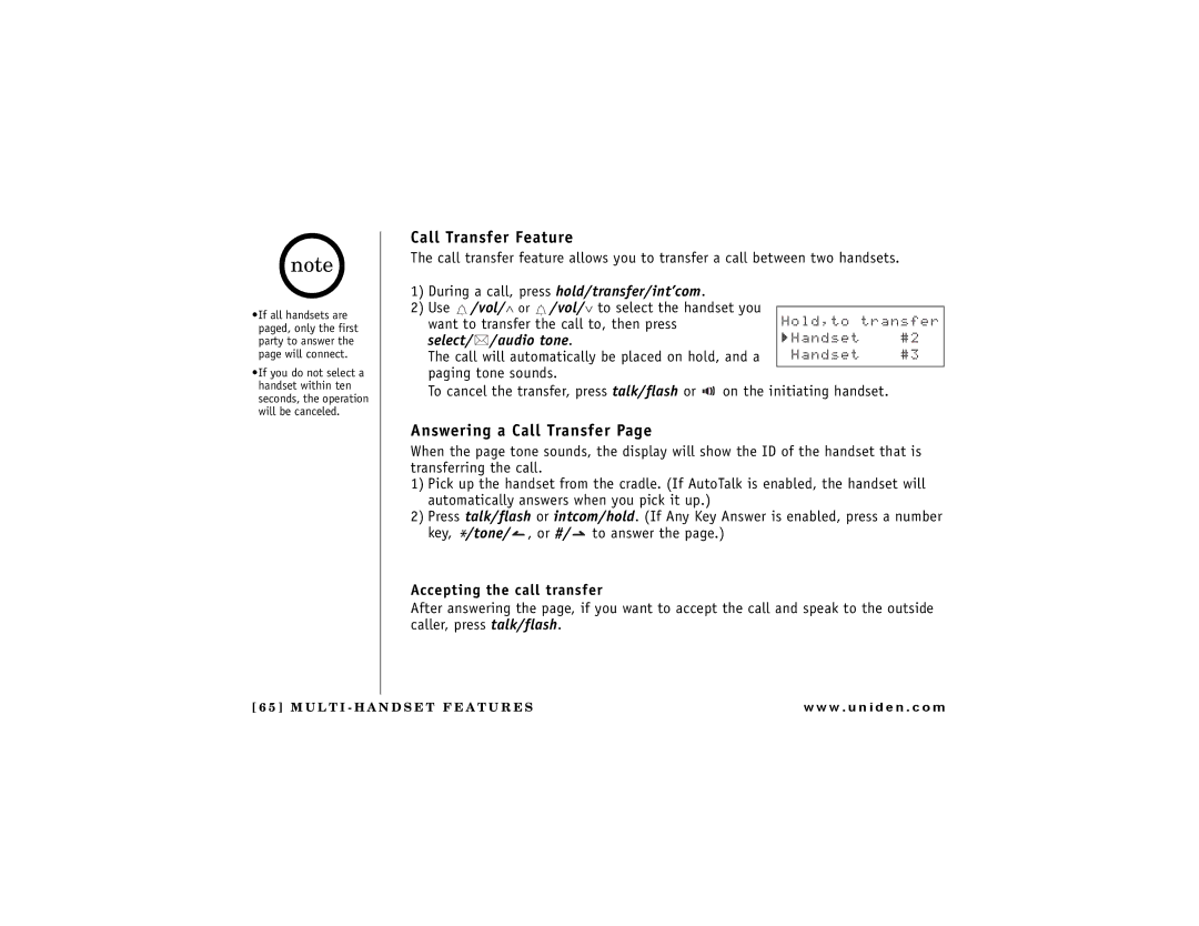 Uniden DCT 748 owner manual Call Transfer Feature, Answering a Call Transfer,  *Cpfugv  *Cpfugv 