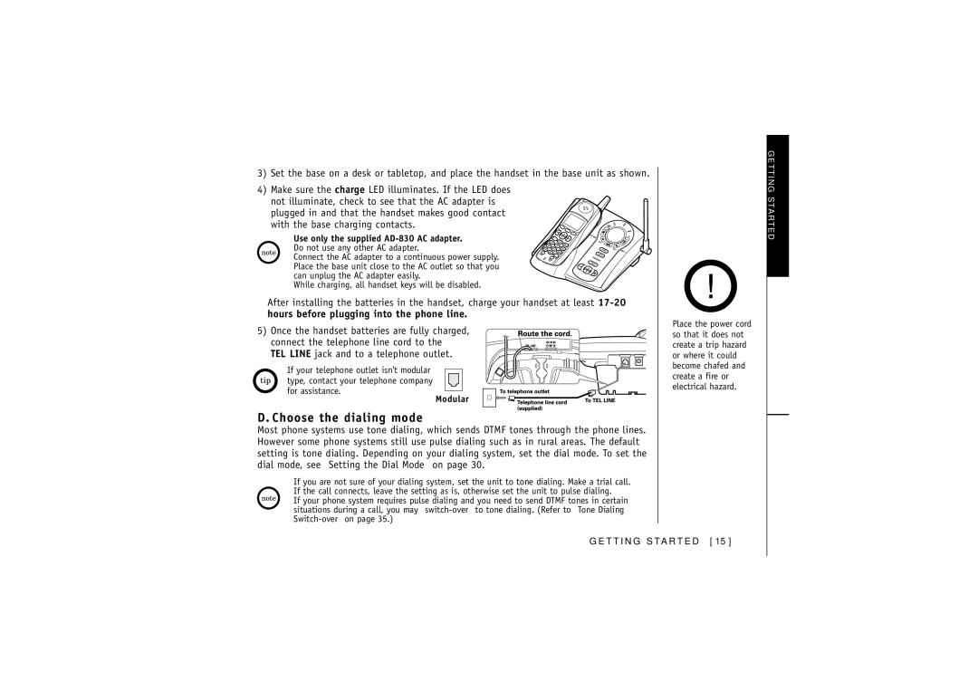 Uniden DCT5280 manual Choose the dialing mode, TEL Line jack and to a telephone outlet 