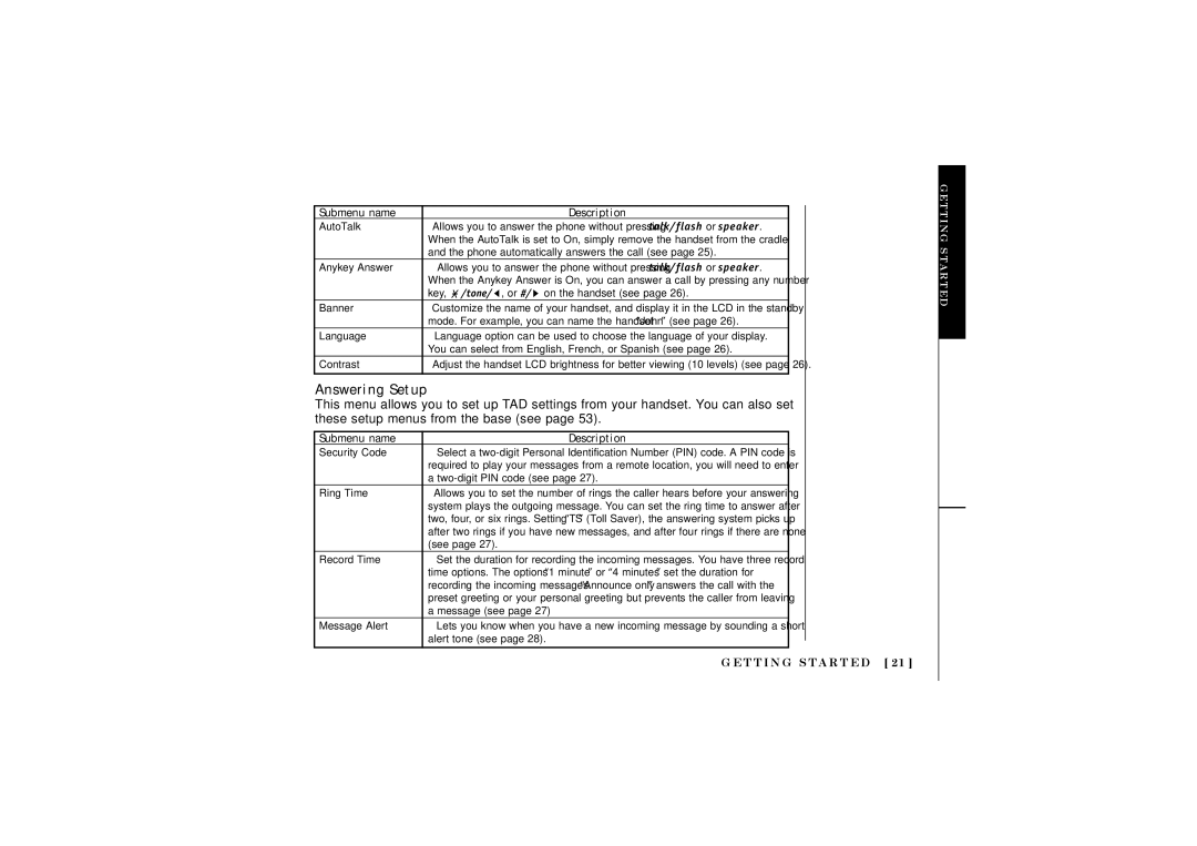 Uniden DCT5280 manual Answering Setup, AutoTalk 