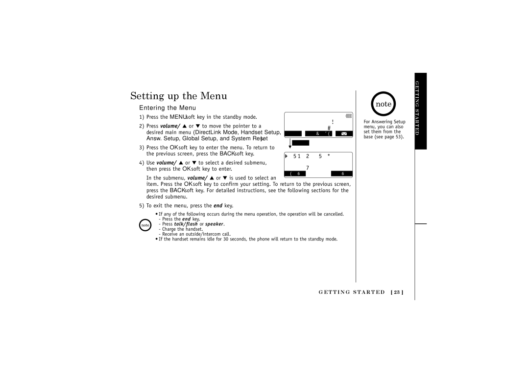 Uniden DCT5280 manual Setting up the Menu, Entering the Menu, N 1 