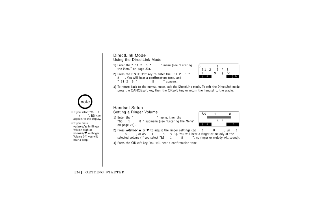 Uniden DCT5280 manual Handset Setup, Using the DirectLink Mode, Setting a Ringer Volume 