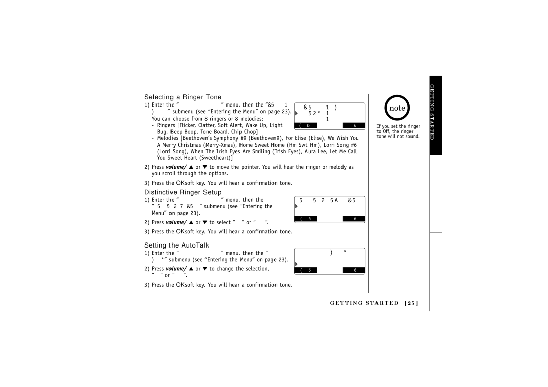 Uniden DCT5280 manual Selecting a Ringer Tone, Distinctive Ringer Setup, Setting the AutoTalk 