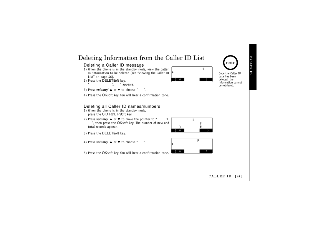 Uniden DCT5280 manual Deleting Information from the Caller ID List, Deleting a Caller ID message 