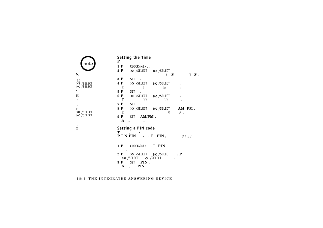 Uniden DCT5280 manual Setting the Time, Setting a PIN code 