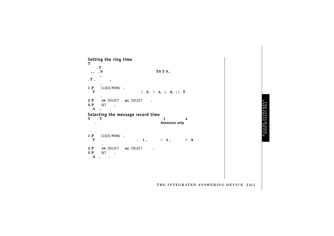 Uniden DCT5280 manual Setting the ring time, Selecting the message record time 