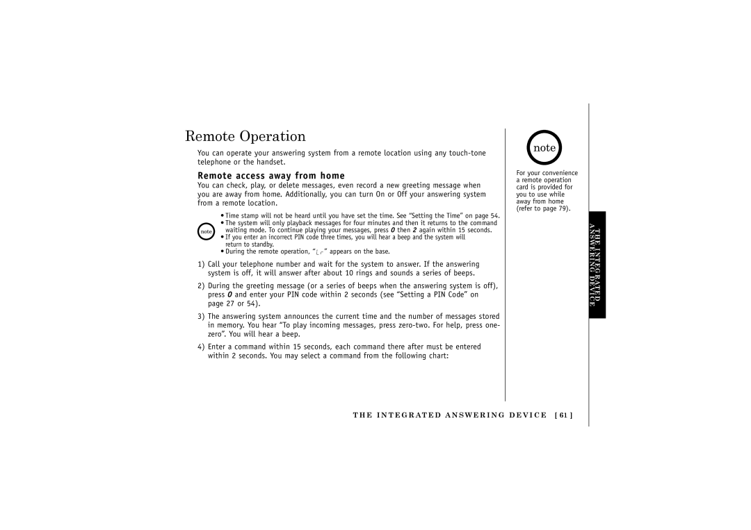 Uniden DCT5285 manual Remote Operation, Remote access away from home 