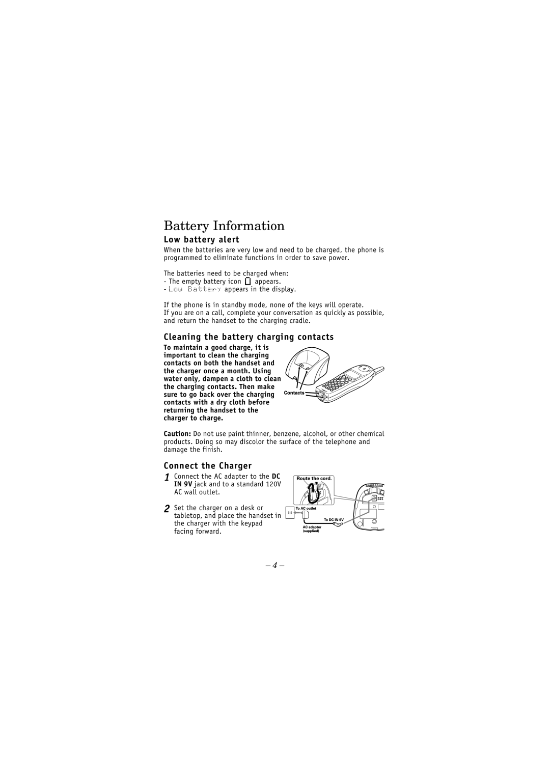 Uniden DCT646, Uniden DCX640 manual Battery Information, Low battery alert 