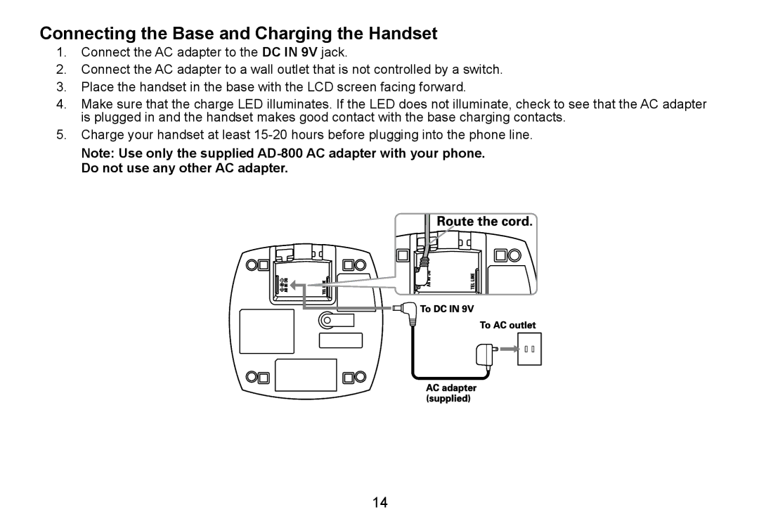 Uniden DCT736 manual Connecting the Base and Charging the Handset 