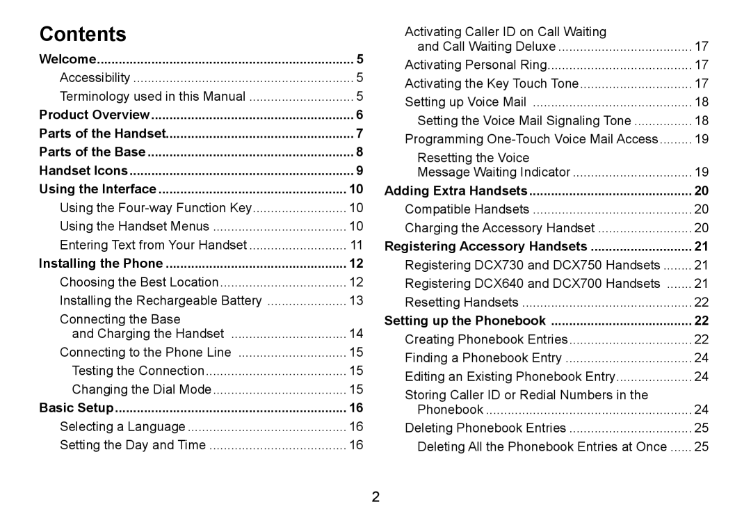 Uniden DCT736 manual Contents 