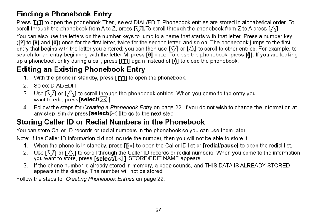 Uniden DCT736 manual Finding a Phonebook Entry, Editing an Existing Phonebook Entry 