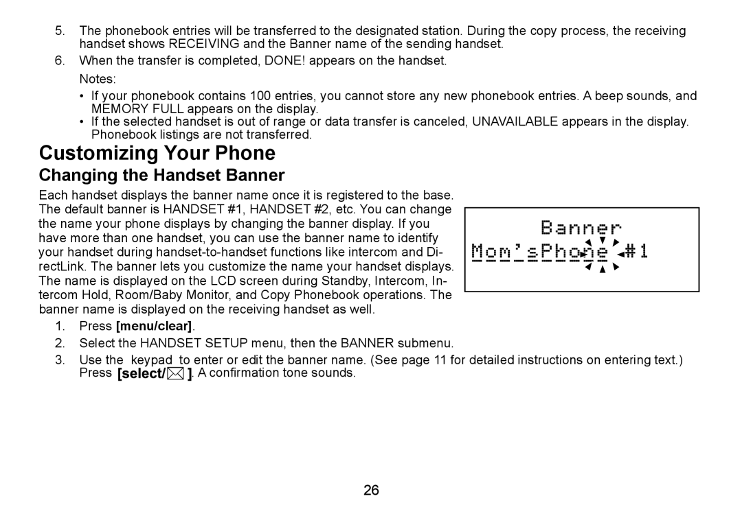 Uniden DCT736 manual Customizing Your Phone, Changing the Handset Banner 