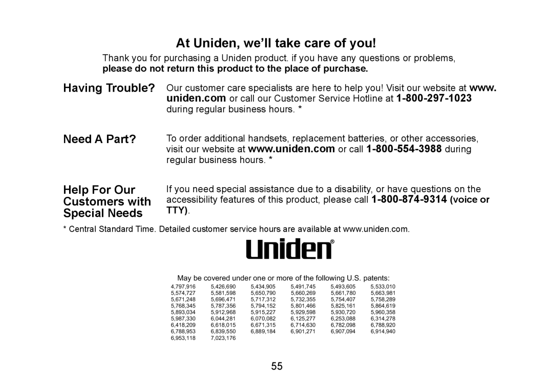 Uniden DCT736 manual At Uniden, we’ll take care of you, Need a Part? 