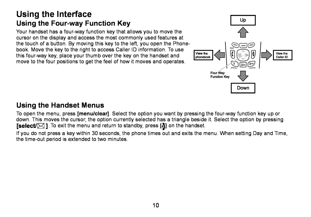 Uniden DCT736 manual Using the Interface, Using the Four-way Function Key, Using the Handset Menus 