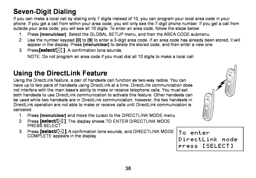 Uniden DCT736 manual Seven-Digit Dialing, Using the DirectLink Feature 