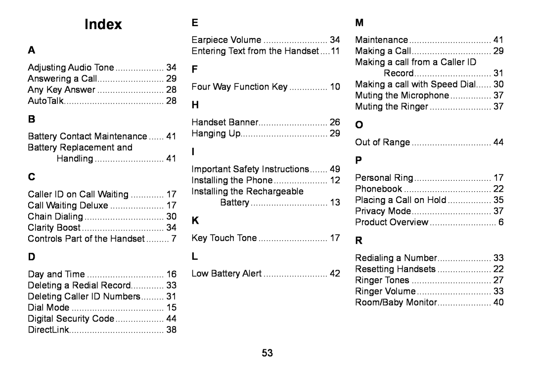 Uniden DCT736 manual Index 