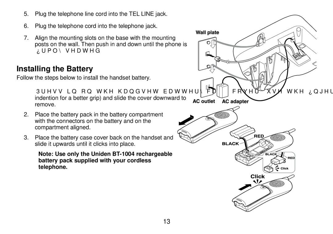 Uniden DCT738 manual Installing the Battery, Follow the steps below to install the handset battery 