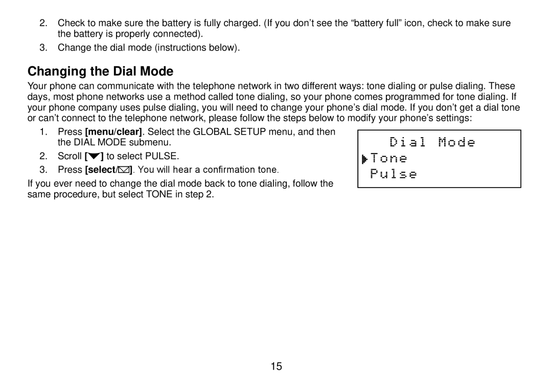 Uniden DCT738 manual Changing the Dial Mode 