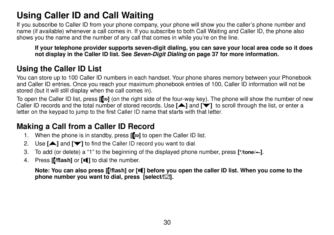 Uniden DCT738 manual Using Caller ID and Call Waiting, Using the Caller ID List, Making a Call from a Caller ID Record 