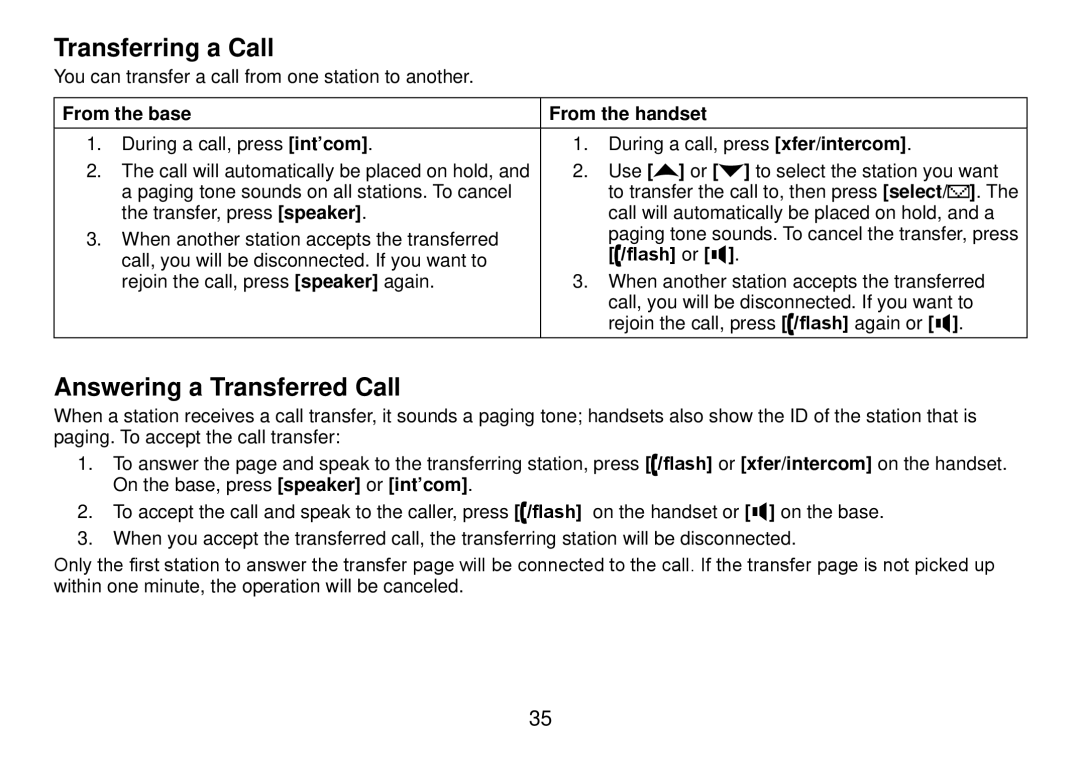 Uniden DCT738 manual Transferring a Call, Answering a Transferred Call, From the base From the handset, Flash or 