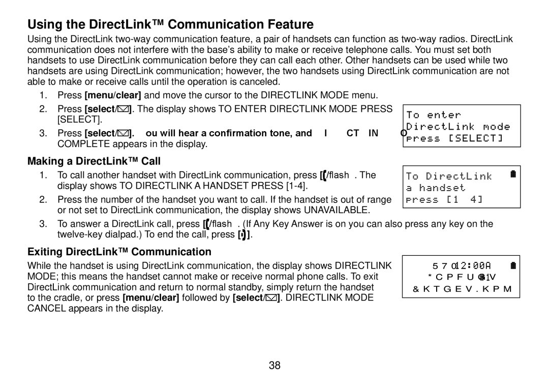 Uniden DCT738 manual Using the DirectLink Communication Feature, Making a DirectLink Call, Exiting DirectLink Communication 