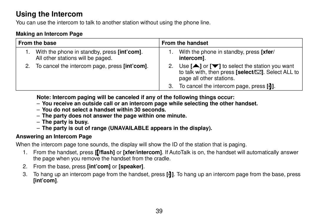 Uniden DCT738 manual Using the Intercom, Making an Intercom From the base From the handset 