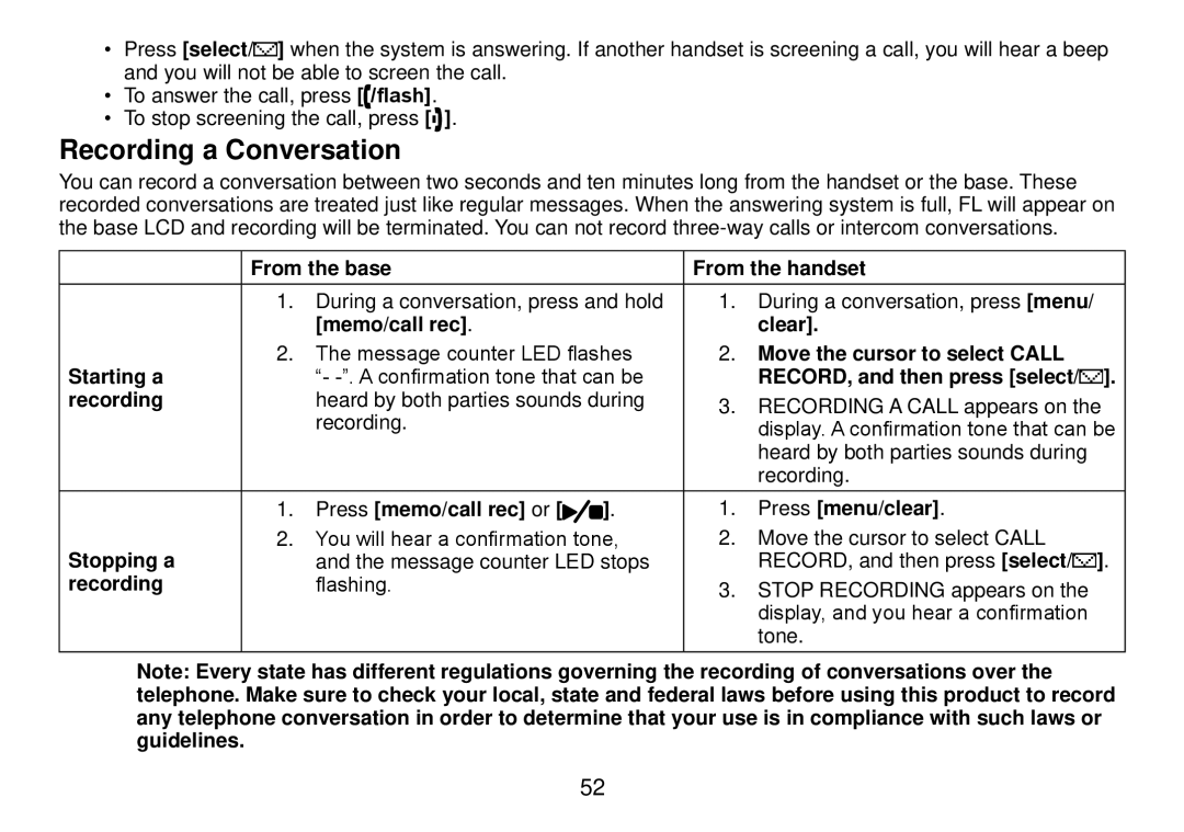 Uniden DCT738 manual Recording a Conversation 