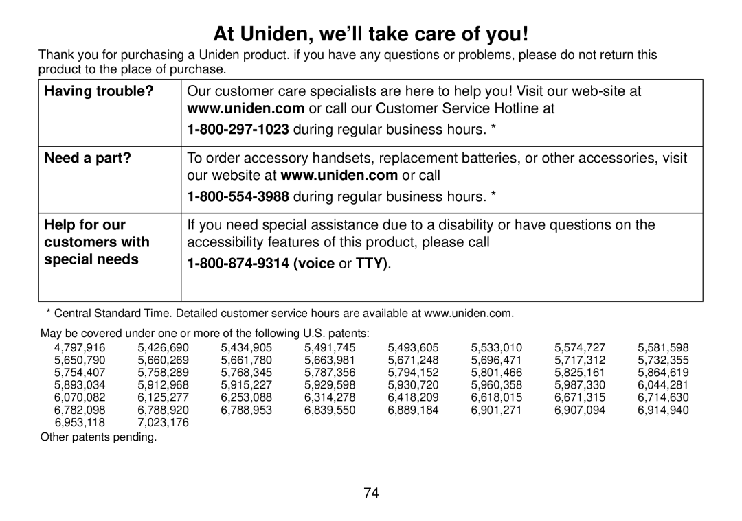 Uniden DCT738 manual At Uniden, we’ll take care of you 