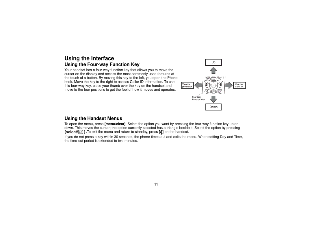 Uniden DCT7565 manual Using the Interface, Using the Four-way Function Key, Using the Handset Menus 