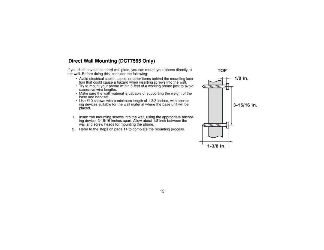 Uniden manual Direct Wall Mounting DCT7565 Only 