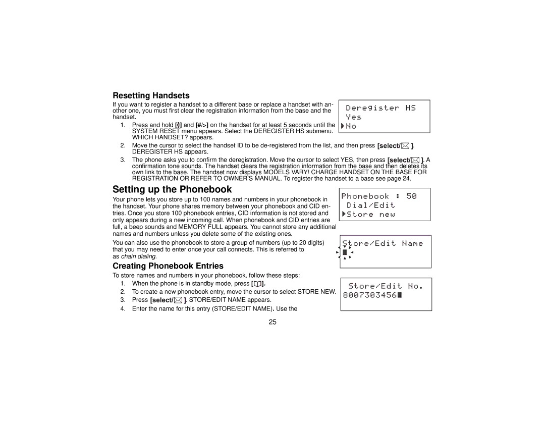 Uniden DCT7565 manual Setting up the Phonebook, Resetting Handsets, Creating Phonebook Entries 