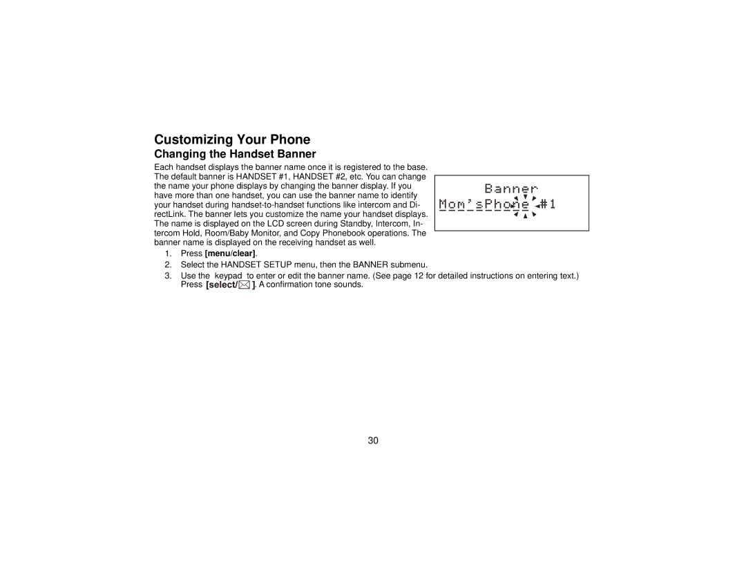 Uniden DCT7565 manual Customizing Your Phone, Changing the Handset Banner 