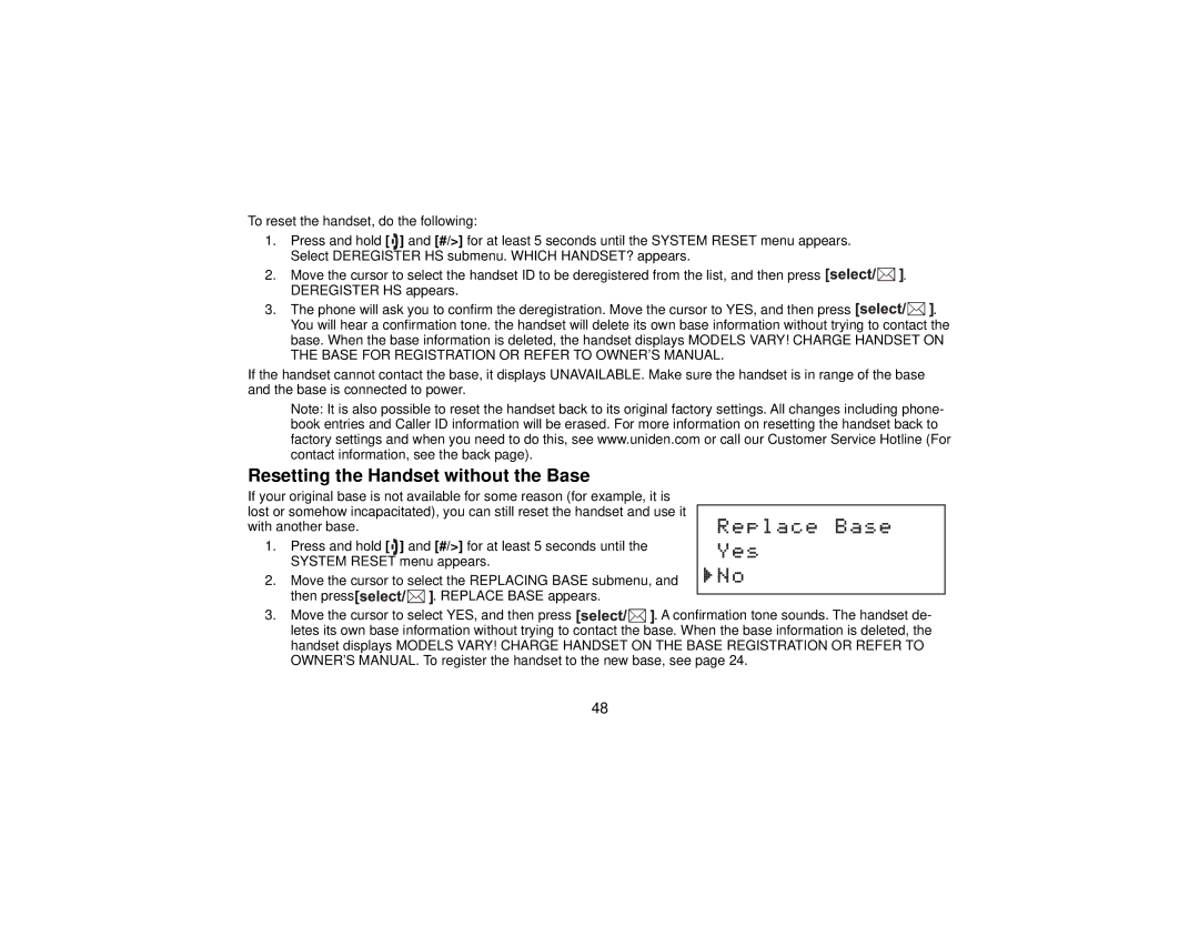 Uniden DCT7565 manual Resetting the Handset without the Base 