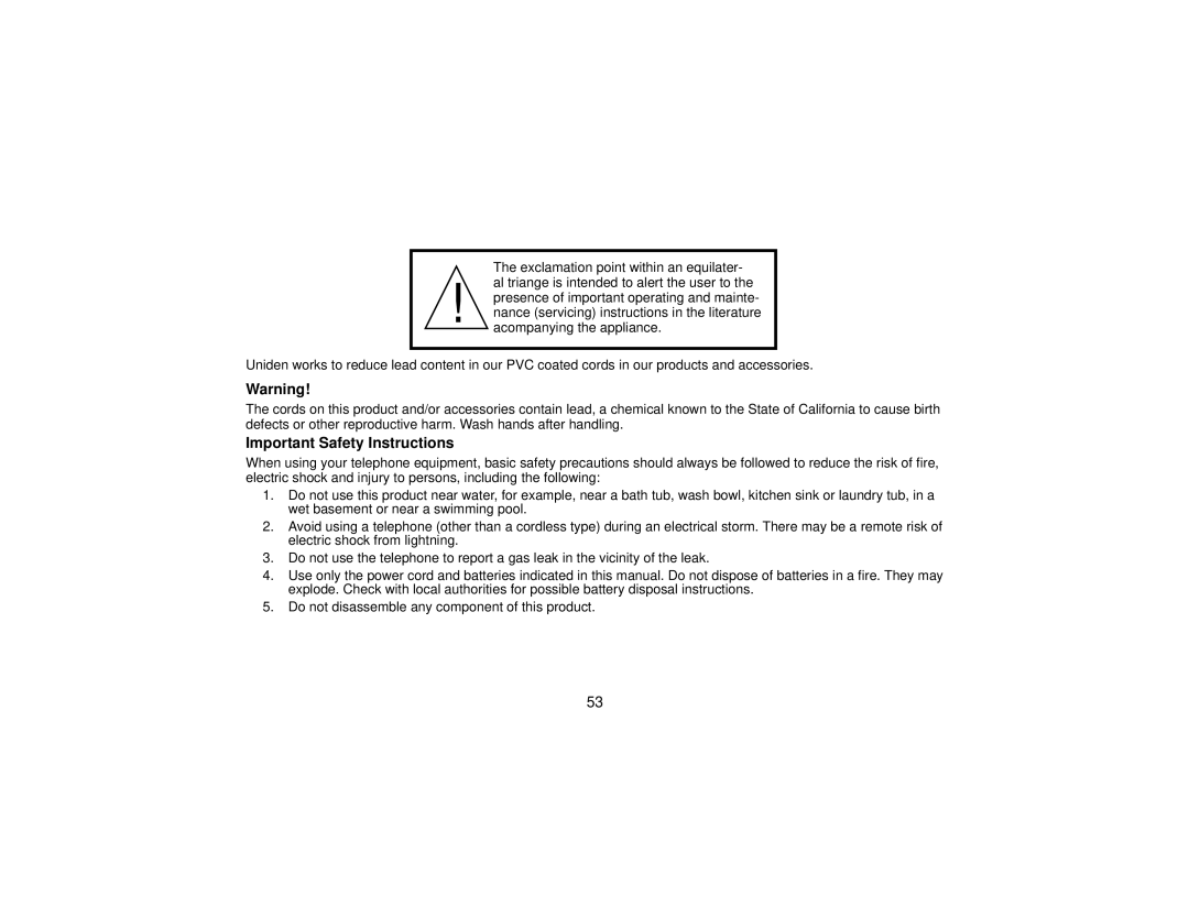 Uniden DCT7565 manual Important Safety Instructions 