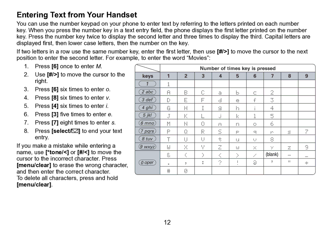 Uniden DCT758 manual Entering Text from Your Handset 