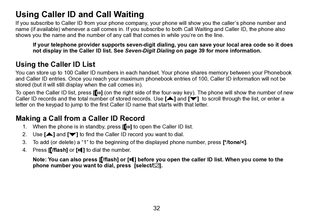 Uniden DCT758 manual Using Caller ID and Call Waiting, Using the Caller ID List, Making a Call from a Caller ID Record 