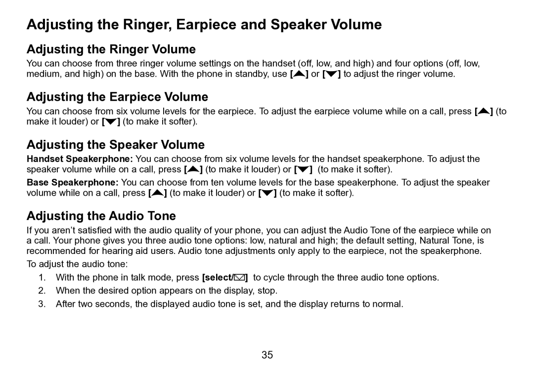 Uniden DCT758 Adjusting the Ringer, Earpiece and Speaker Volume, Adjusting the Ringer Volume, Adjusting the Speaker Volume 