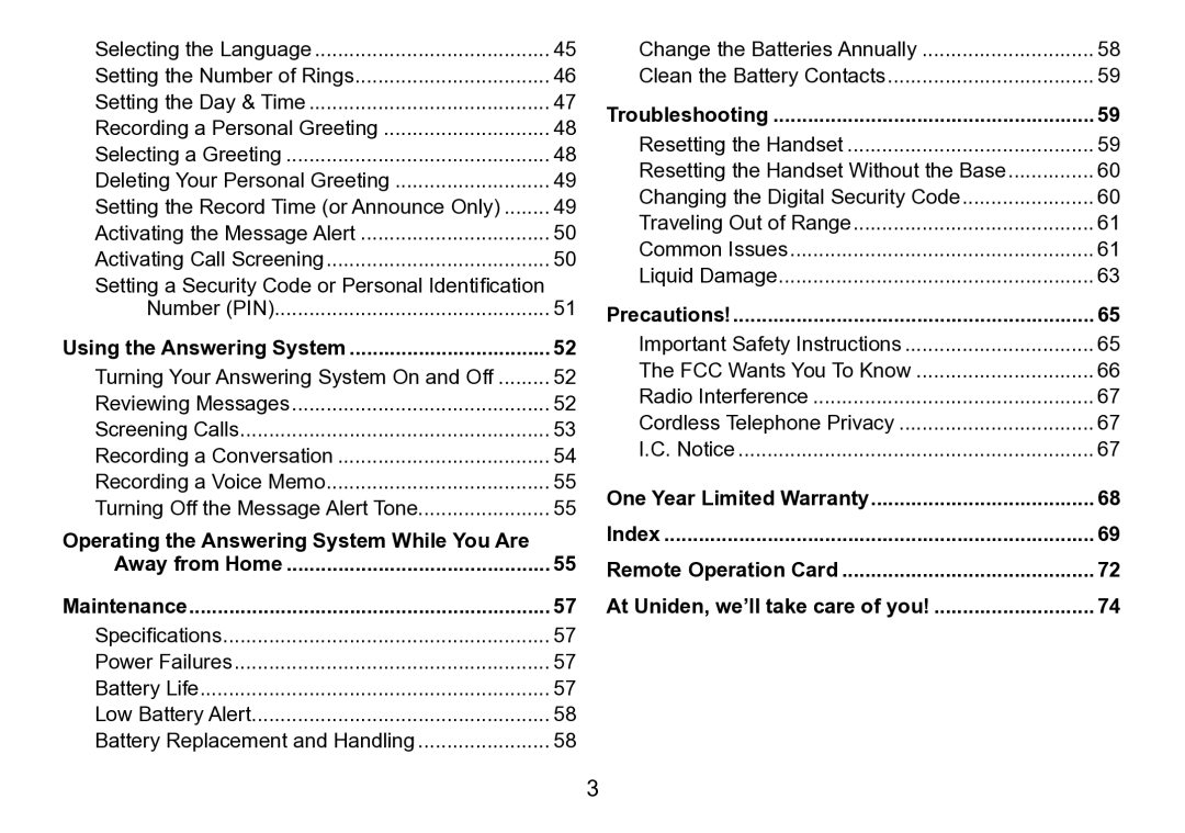 Uniden DCT758 manual Using the Answering System, Troubleshooting, Precautions 